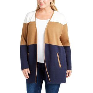 Charter Club Women Plus Opened Long Sleeve Colorblocked Cardigan Sweater Blue